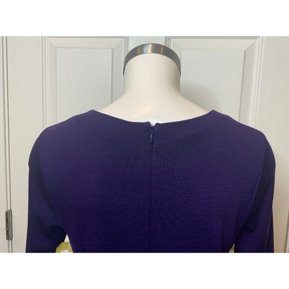 Elie Tahari Purple Wool Blend Shift Dress Gathered Neckline, Size Medium - Picture 7 of 9